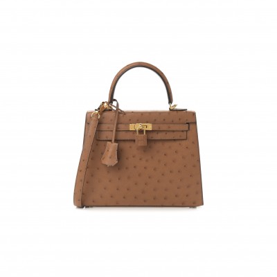 HERMÈS MASTER KELLY 25 OSTRICH LEATHER VELVET GREEN AND ROYAL BLUE BRUSHED GOLD BUCKLE (25*17*7cm) 